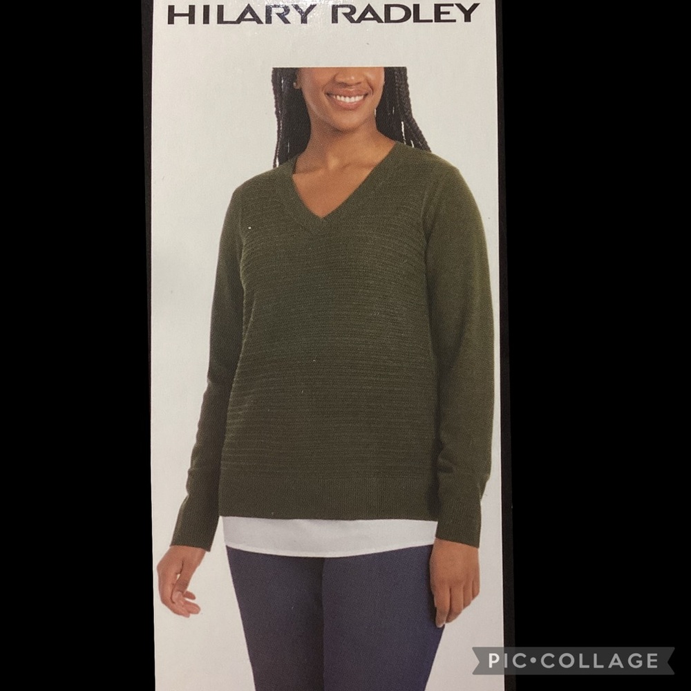 Hilary Radley Green Layered Look V-Neck Sweater XL NEW